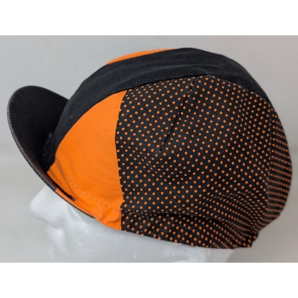 Santini Cycling Cap Hat Orange Black Polka dot Colorblock Italian Italy Made VTG